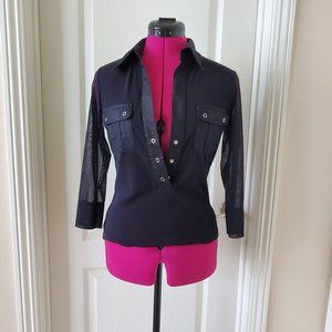 Black 90s top w 3/4 sheer sleeves